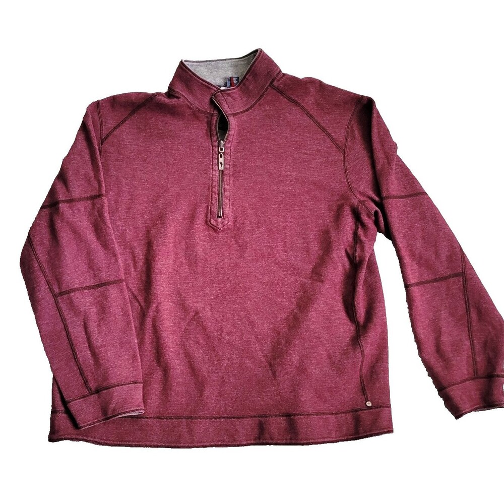 Tommy Bahama Mens Sweatshirt Extra Large Red Flip Side Coast Reversible Half-Zip